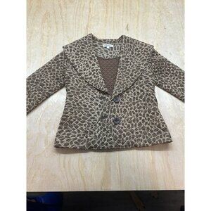 Bushwacker Womans Quilted Jacket M Animal Leopard Print Oversized Collar Button